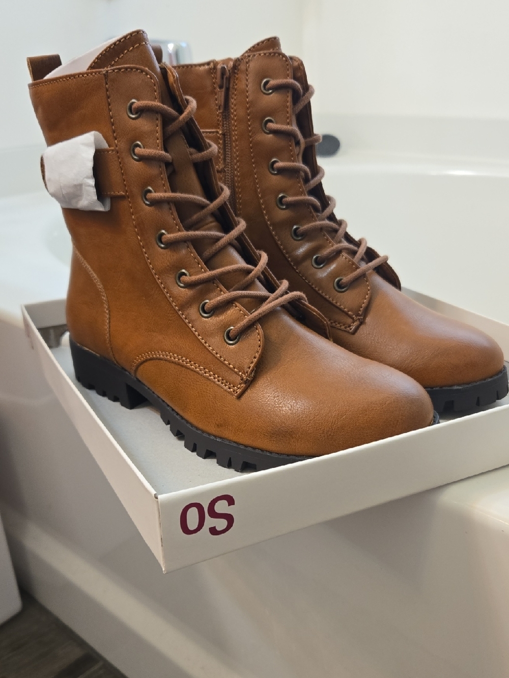 Sonoma Brown Lace-Up Combat Boots with Side Zip